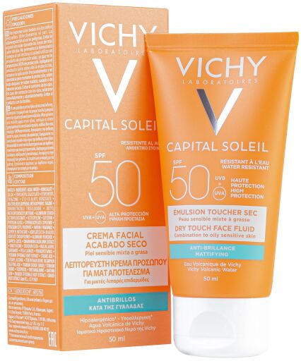VICHY CAPITAL SOLEIL CREMA FACIAL ACABADO SECO SPF50+ ANTIBRILLOS 50ML