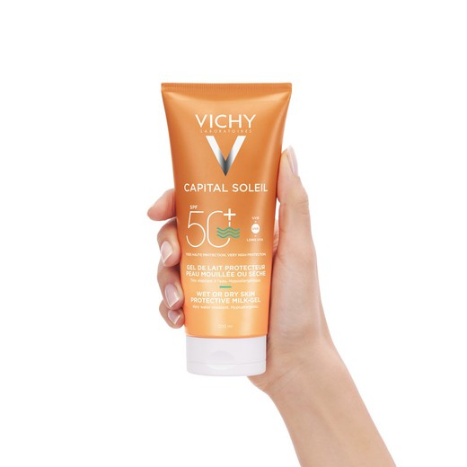 VICHY CAPITAL SOLEIL SPF50+ GEL EN LECHE PROTECTORA HIDRATANTE WET SKIN200ML - Imagen 2