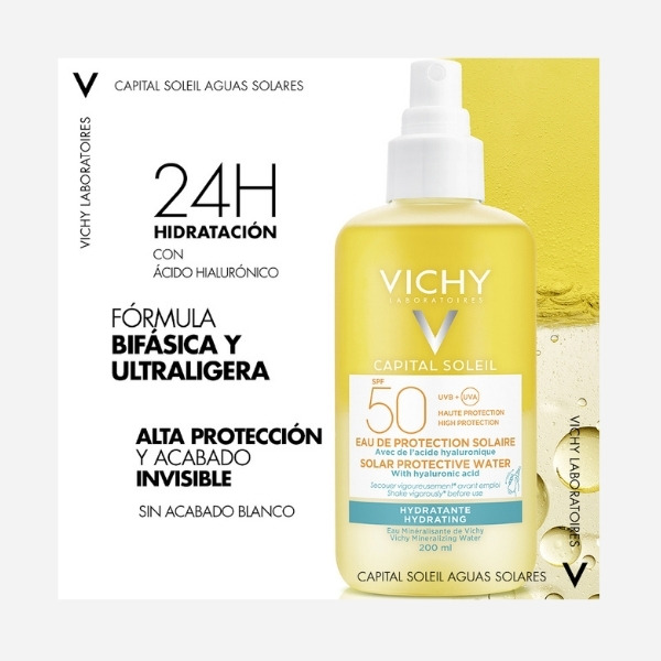 VICHY CAPITAL SOLEIL SPF50+ AGUA DE PROTECCIÓN SOLAR ÁCIDO HIALURÓNICO HIDRATANTE 200ML - Imagen 4